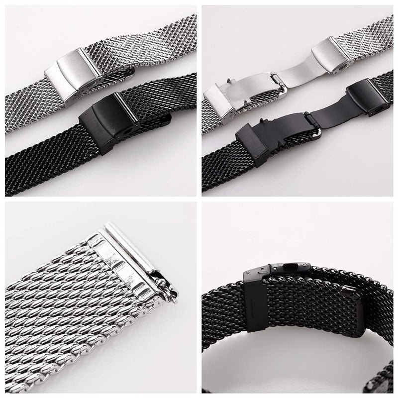 EACHE Stainless Steel Thick Mesh Watch Band For Men Heavy Duty Metal Mesh Watch Strap Adjustable Length Silver 20mm - Image 4